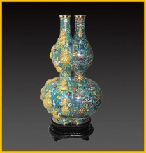 25寸铜胎掐丝珐琅蝠寿纹八吉祥双葫芦联瓶_北京汉艺煌景泰蓝工艺品有