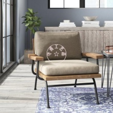 乡村复古客厅座椅沙发 宽面木板铁艺扶手椅 带软垫靠背