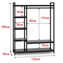 金属服装展示架横杆可陈列挂钩衣服附4层鞋店鞋架(可多个组合)