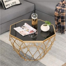 铁艺圆形茶几 简约,黑色钢化玻璃桌 用于客厅公寓(76x76x45cm)