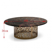 精美咖啡圆桌 黑色大理石台面茶几 镂空圆筒形铁艺桌脚 定制尺寸